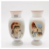 Pair of Antique Bohemian Opaline Glass Portrait