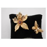 Vintage Gold Tone Mesh Flower Brooch & Gold Tone