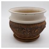 White & Brown Planter w/Under Saucer