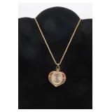 Vintage Gold Tone Enameled Heart Watch Pendant