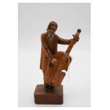 Hand Carved Wood Man Playing Cello/Bass