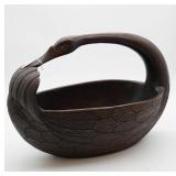 Art Deco Swan Head Wooden Carved Basket
