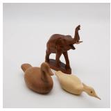(2) Hand Carved Wooden Duck & (1) Hand Carved