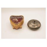 Heart Shaped Jewelry Casket & Pewter Trinket Box
