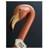 Hand Carved Wooden Walking Cane w/Flamingo