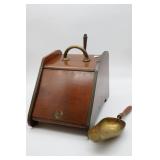 Antique Wooden Coal Scuttle With Brass Shovel