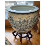 Chinese Blue & White Porcelain Fishbowl or