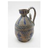 Blue Decorated Pitcher Signed Torvis