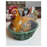 Ceramic Nesting Hen on a Basket  AS IS