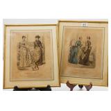 (2)Hand Colored French Fashion Plate Prints from