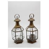 (2) Vintage Brass Glass Turkish Lanterns