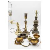 Assorted Brass Pieces & 3 Brass Lamps