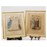(2)Hand Colored French Fashion Plate Prints from