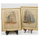 (2)Hand Colored French Fashion Plate Prints from