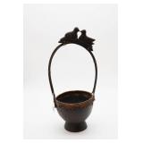 Hand Carved Wooden Basket with Love Birds on