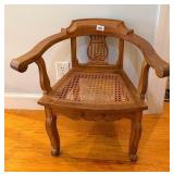 Antique Child's Italian Oak Cane Seat Arm Chair