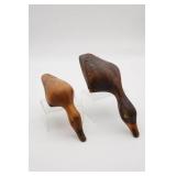 (2) Hand Carved Wooden Shelf Sitter Duck Heads