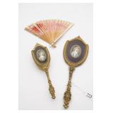 Vintage French Gilt Bronze Hand Mirror & Brush