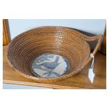 Pine Basket w/Ceramic Bird Tile by M. Freeman