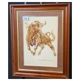 John Fulton Fighting Bull Painting Framed