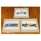 Antique Car Prints Framed (3) (One Missing Glass)
