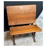 Antique Cast Iron Hardwood School Desk Bench