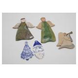 (3) Ceramic Angels, (1) Santa & (1) Tree