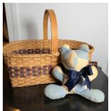 Wood Basket w/Stuffed Quilt Bear