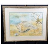 Framed Watercolor of Beach Scene