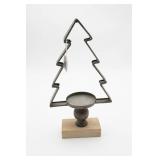 Metal Tree-Shaped Candle Holder on Wooden Base