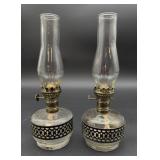 Vintage Glass Oil Lamps with Metal Trim