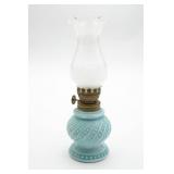 Glass Oil Lamp with Blue Milk Glass Base