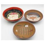 Three Hand Painted Wooden Bowls