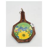 Wooden Trivet with Floral Ceramic Inlay