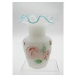 Fenton Hand-Painted Glass Vase with Ruffled Rim