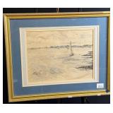 Framed Watercolor Seascape Painting