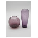 Purple Crackle Glass Vases (2)