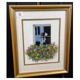 Framed Window Scene Artwork with Flowers