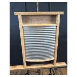 Wood and Metal Washboard with Ribbed Design
