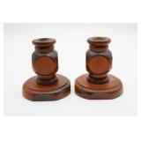 Wooden Candlesticks with Brass Inserts
