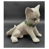 Ceramic Cat Figurine With Floral Collar