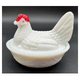 White Milk Glass Hen Covered Dish