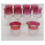 Cranberry Glass Goblets and Creamer/Sugar