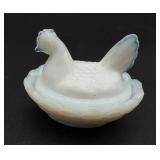 Miniature Milk Glass Hen on Nest Dish