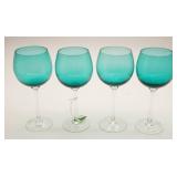 Four Teal-Colored Wine Glasses