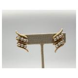 Vintage Napier Book Piece Faux Pearl Earrings