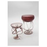 Purple Glass Bowls With Decorative Bases