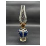 Vintage Glass Oil Lamp with Blue Accents