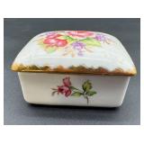 Porcelain Floral Trinket Box With Gold Accents