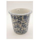 Blue and White Floral Pattern Waste Basket
